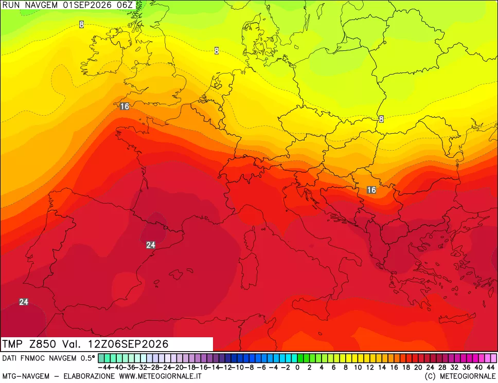 mappa Temperatura a 850 hPa