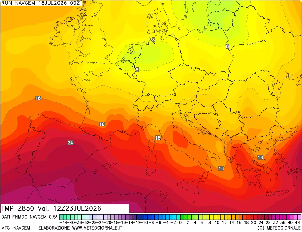mappa Temperatura a 850 hPa