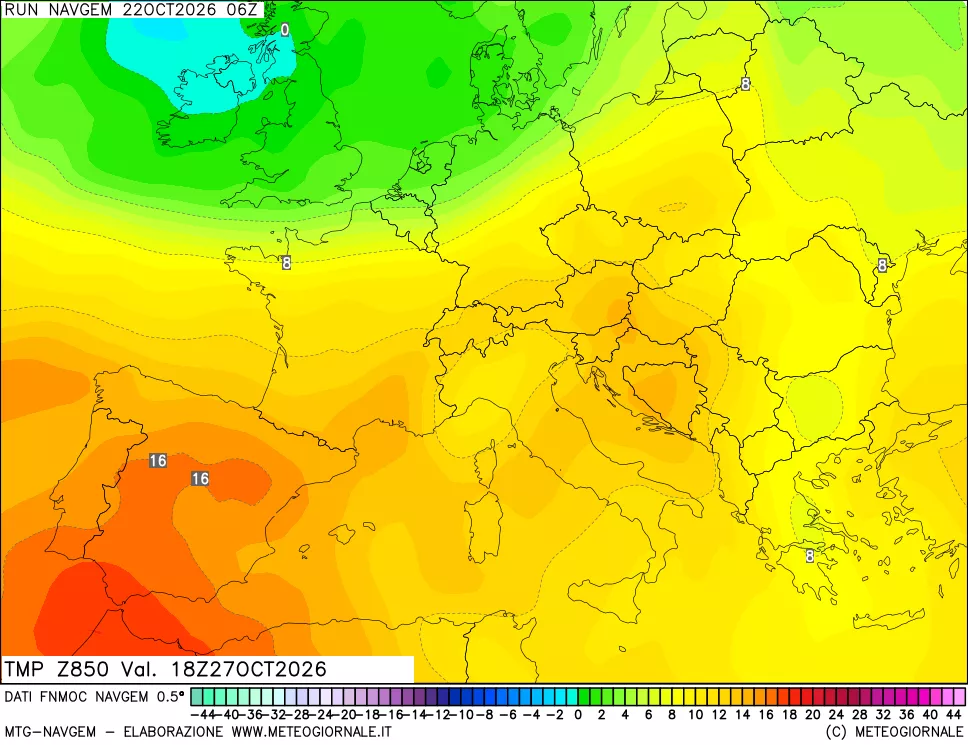 mappa Temperatura a 850 hPa