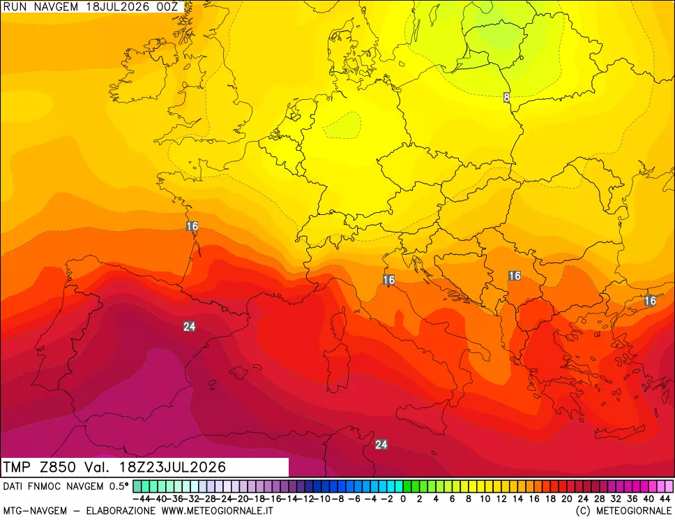 mappa Temperatura a 850 hPa