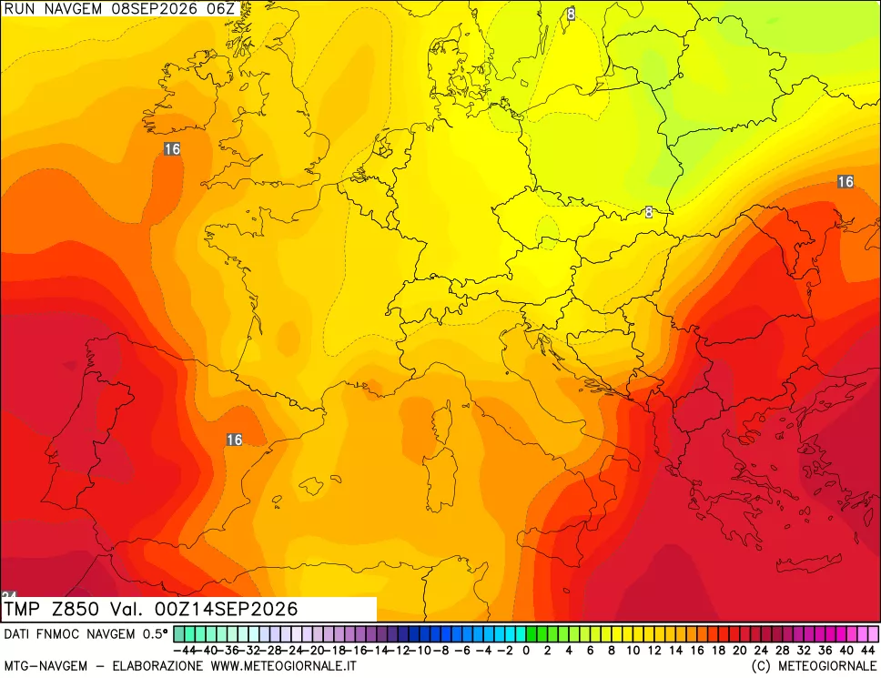 mappa Temperatura a 850 hPa