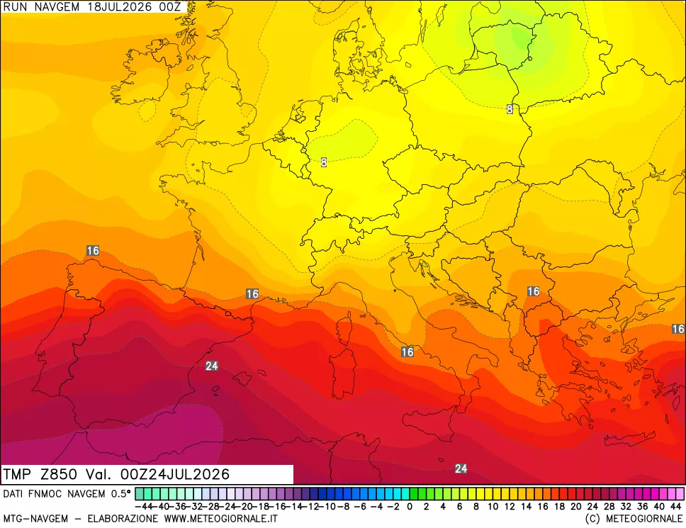 mappa Temperatura a 850 hPa