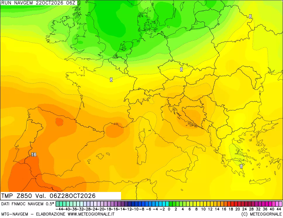 mappa Temperatura a 850 hPa