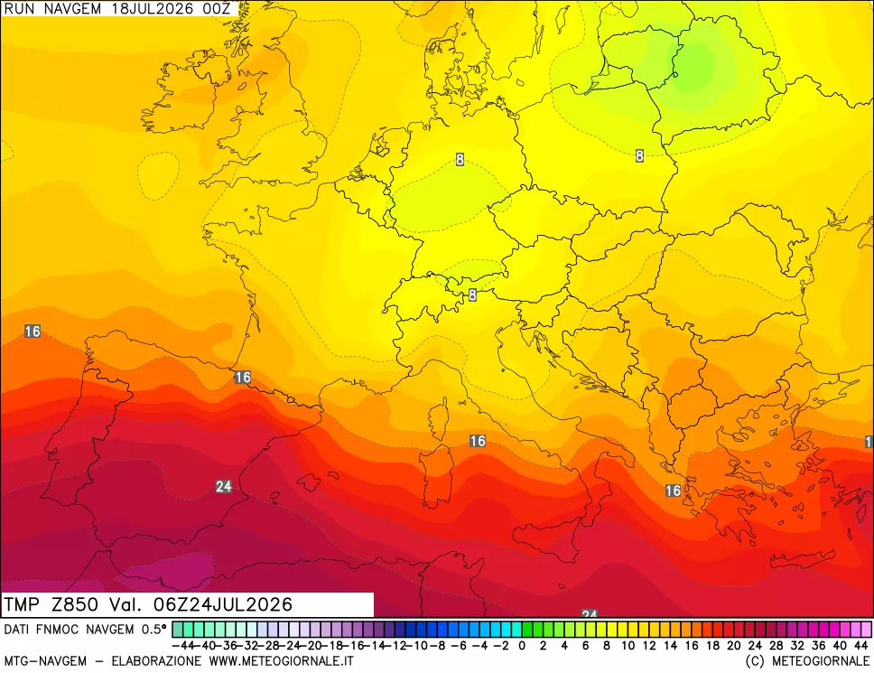 mappa Temperatura a 850 hPa