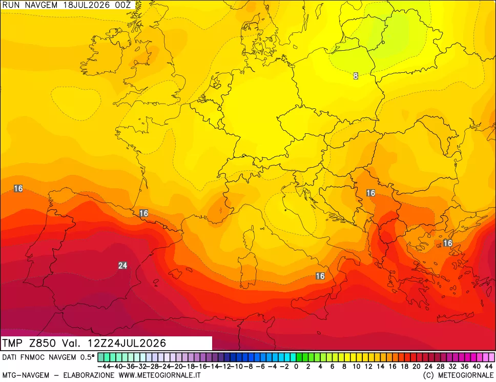 mappa Temperatura a 850 hPa