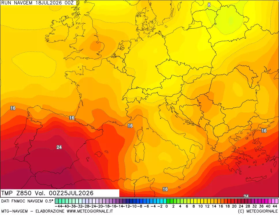 mappa Temperatura a 850 hPa