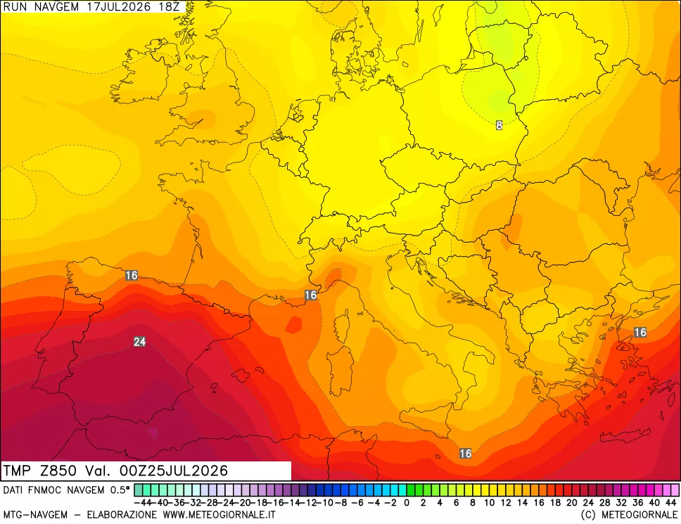 mappa Temperatura a 850 hPa