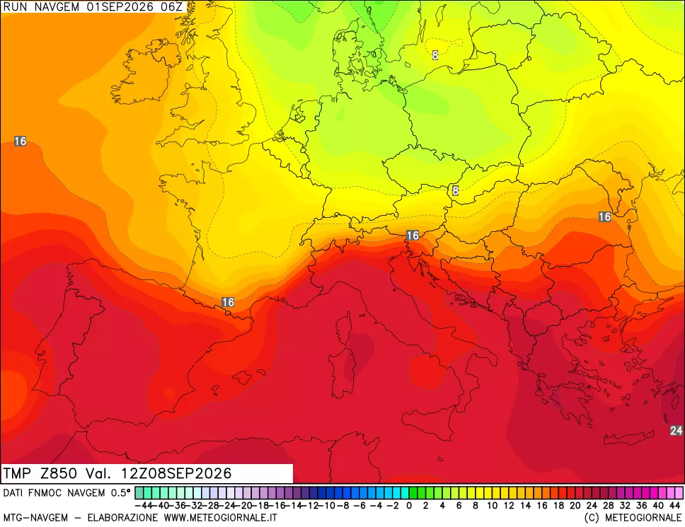 mappa Temperatura a 850 hPa