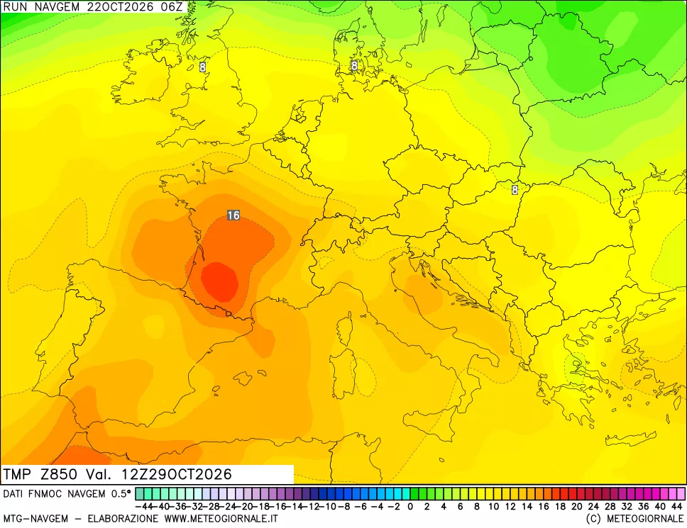 mappa Temperatura a 850 hPa