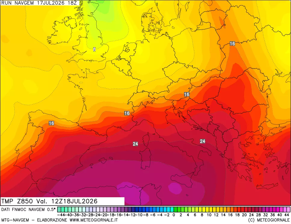 mappa Temperatura a 850 hPa