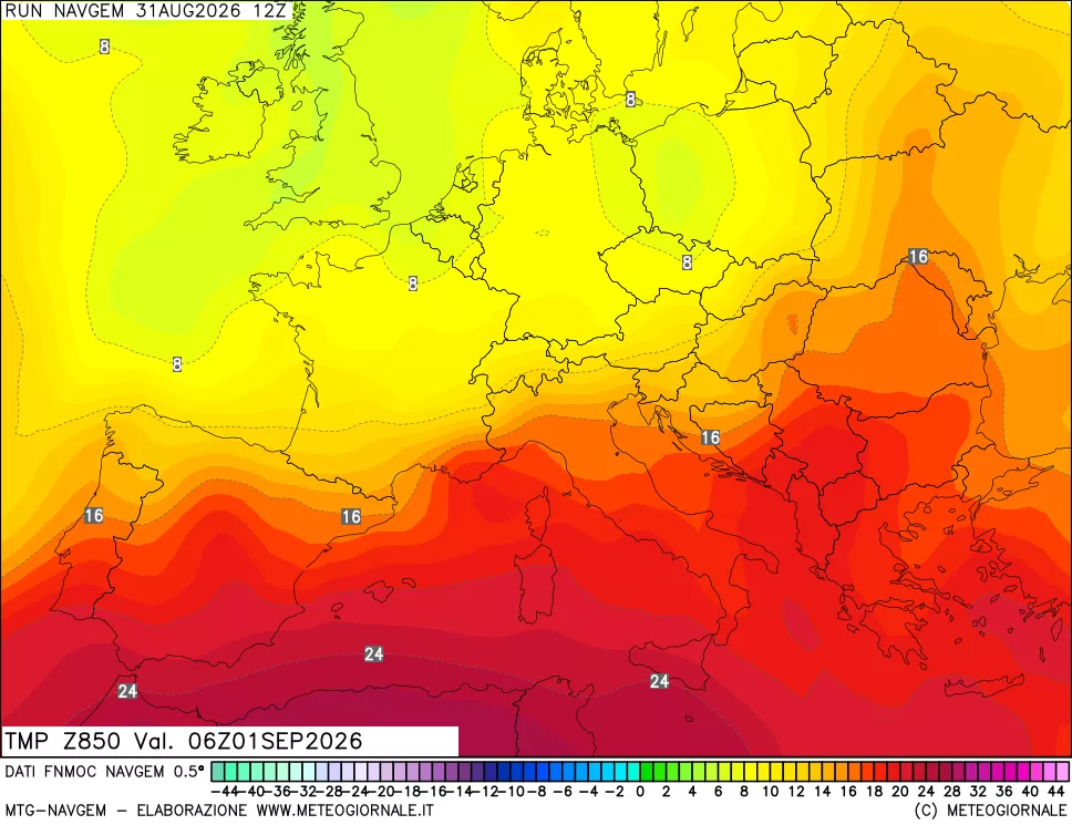 mappa Temperatura a 850 hPa
