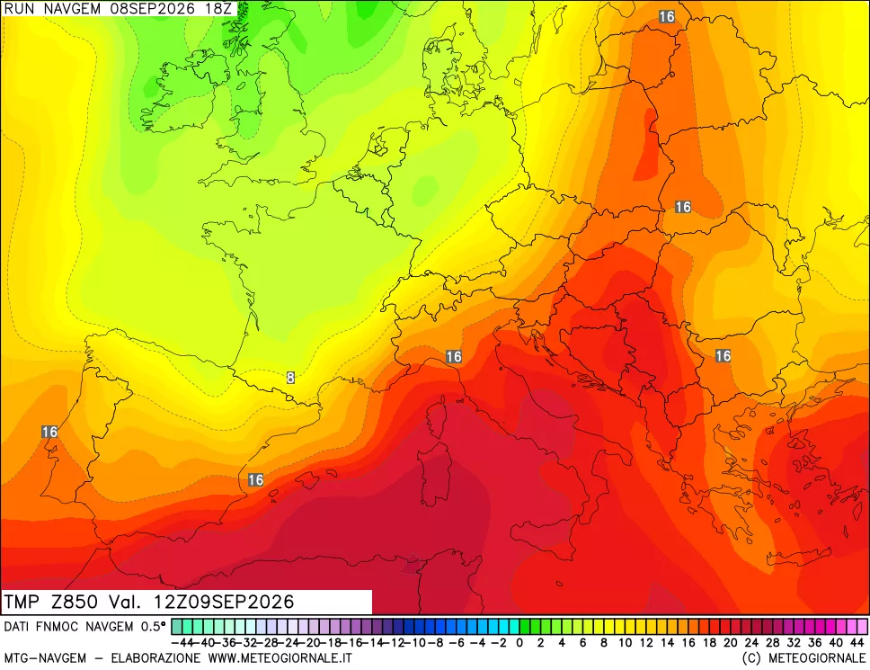 mappa Temperatura a 850 hPa