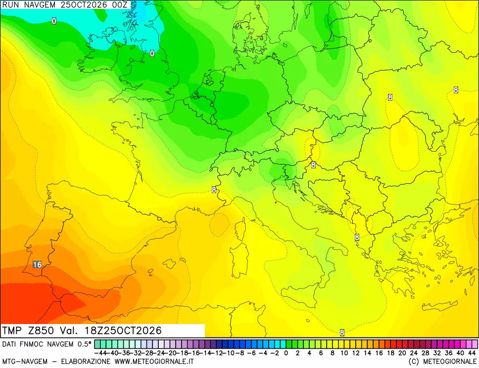 mappa Temperatura a 850 hPa