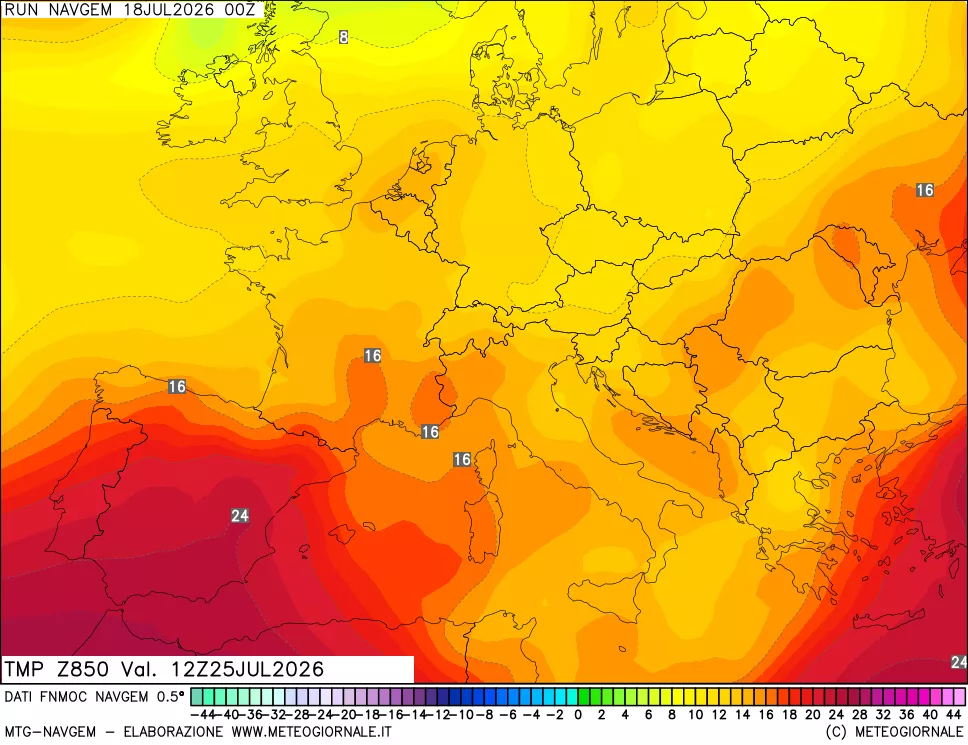 mappa Temperatura a 850 hPa