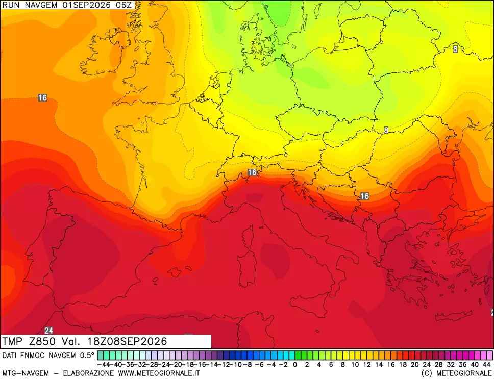 mappa Temperatura a 850 hPa