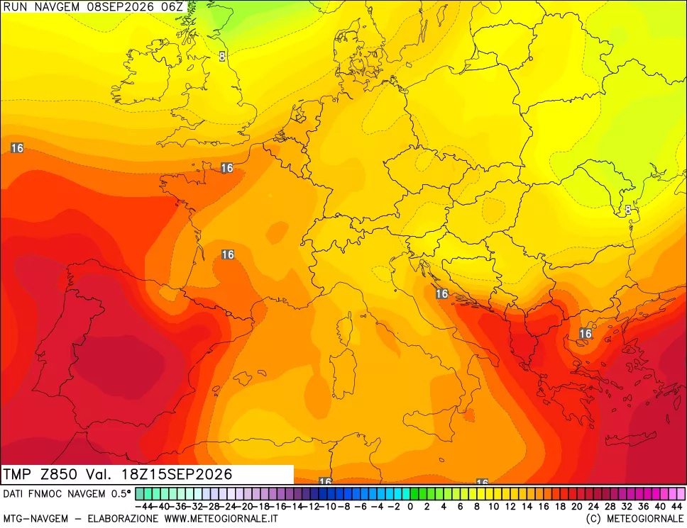 mappa Temperatura a 850 hPa
