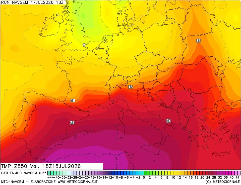 mappa Temperatura a 850 hPa
