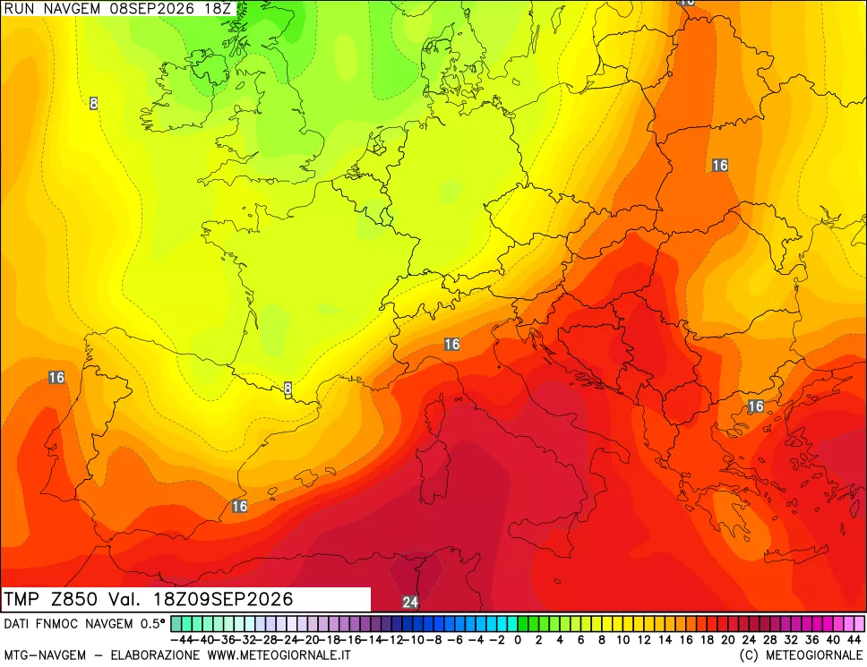 mappa Temperatura a 850 hPa
