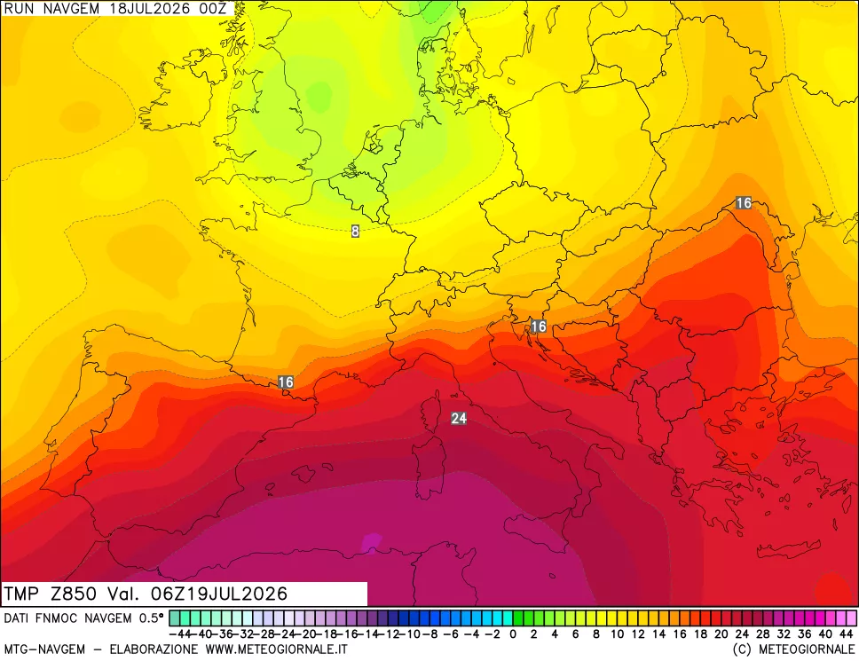 mappa Temperatura a 850 hPa
