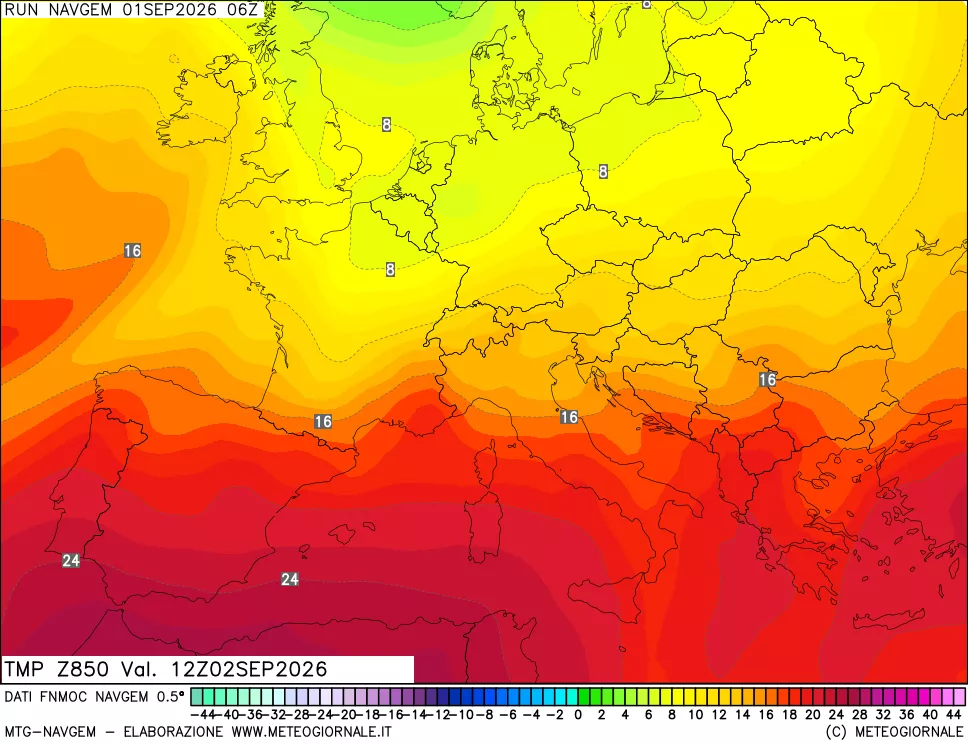 mappa Temperatura a 850 hPa