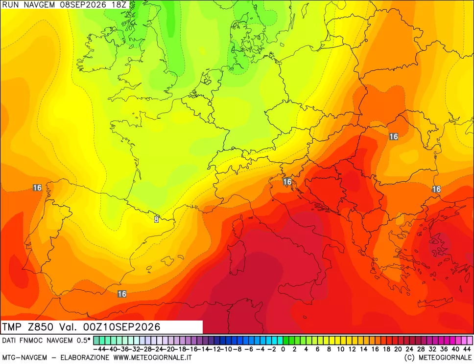 mappa Temperatura a 850 hPa