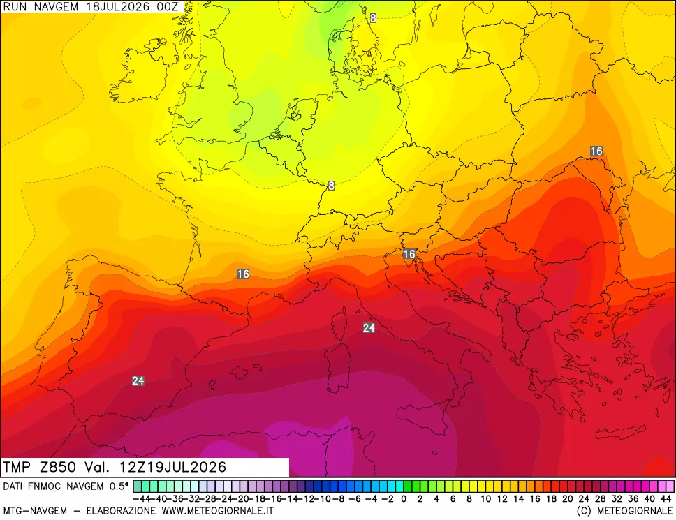 mappa Temperatura a 850 hPa