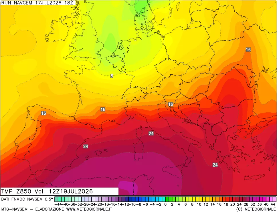 mappa Temperatura a 850 hPa
