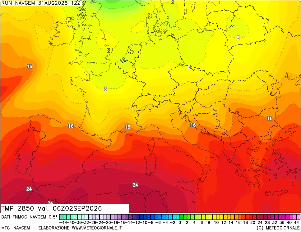 mappa Temperatura a 850 hPa