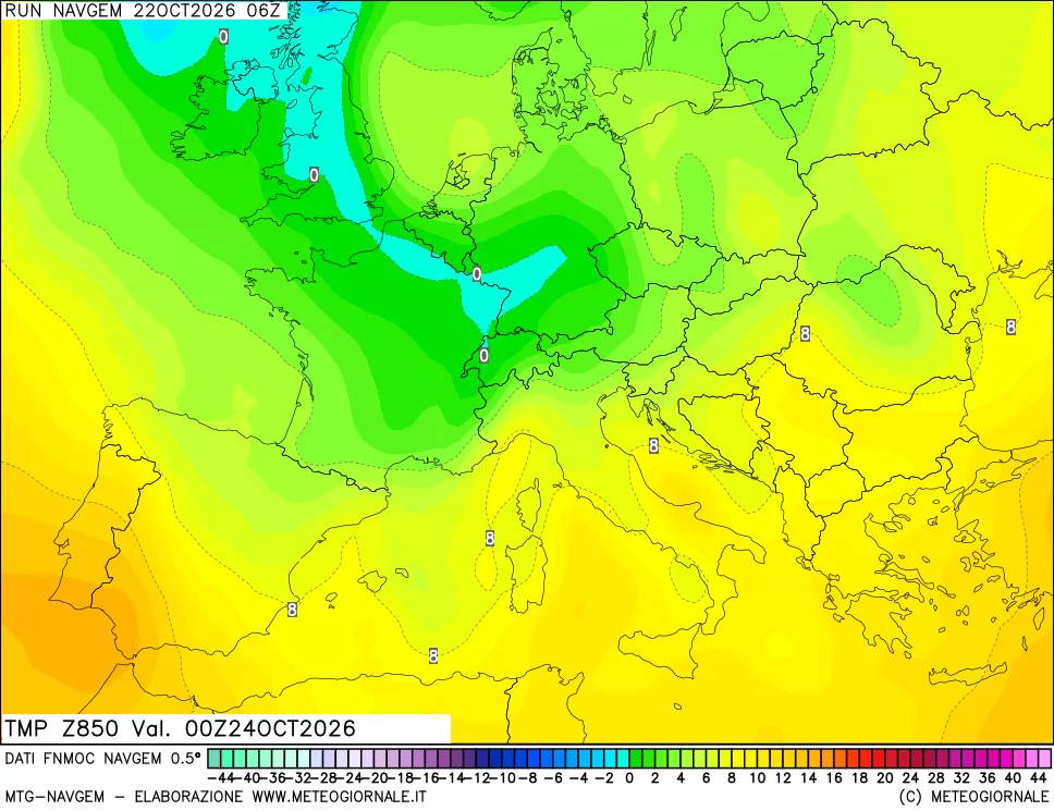 mappa Temperatura a 850 hPa