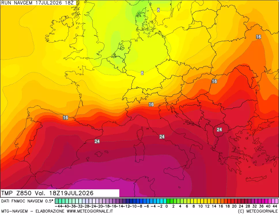mappa Temperatura a 850 hPa