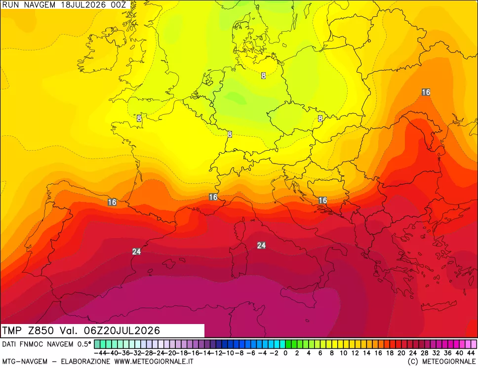 mappa Temperatura a 850 hPa