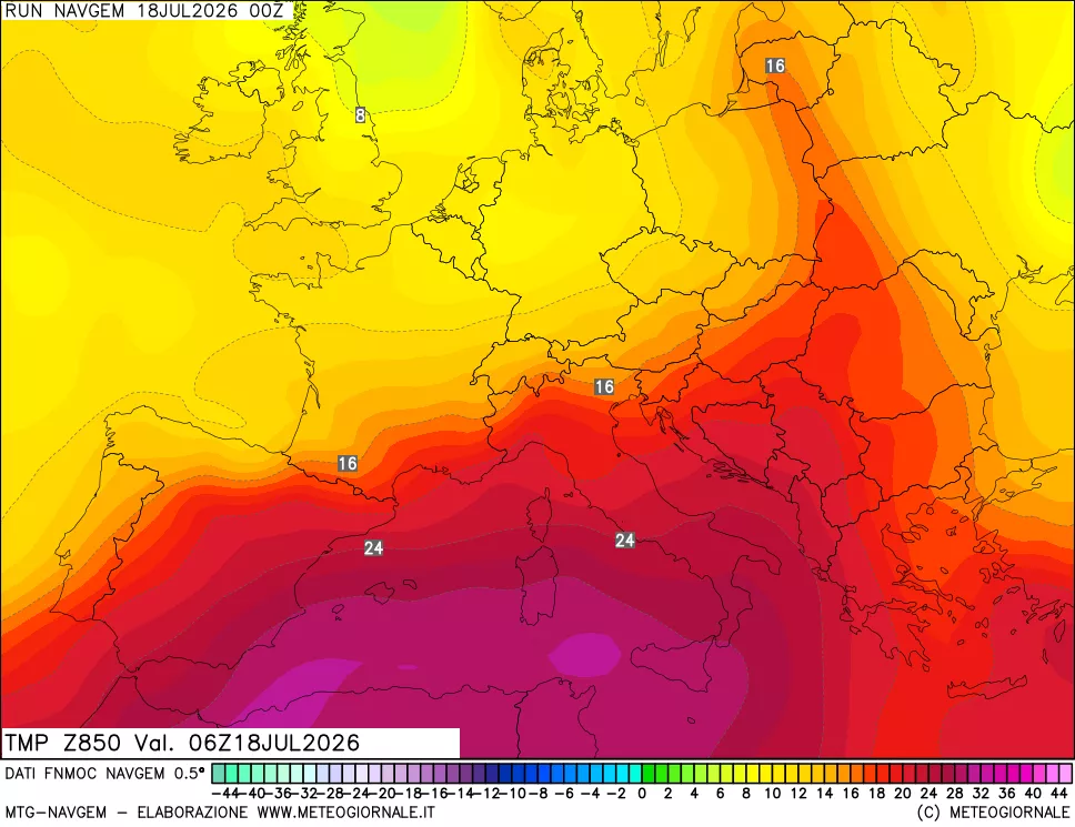 mappa Temperatura a 850 hPa