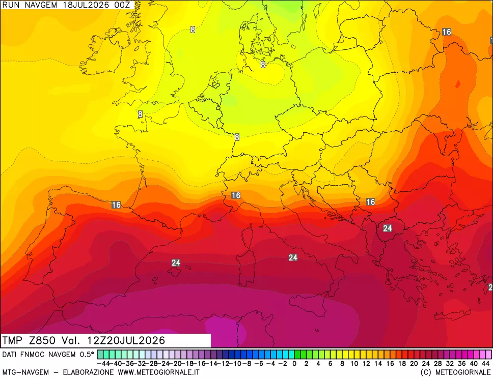 mappa Temperatura a 850 hPa