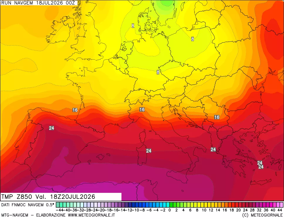 mappa Temperatura a 850 hPa