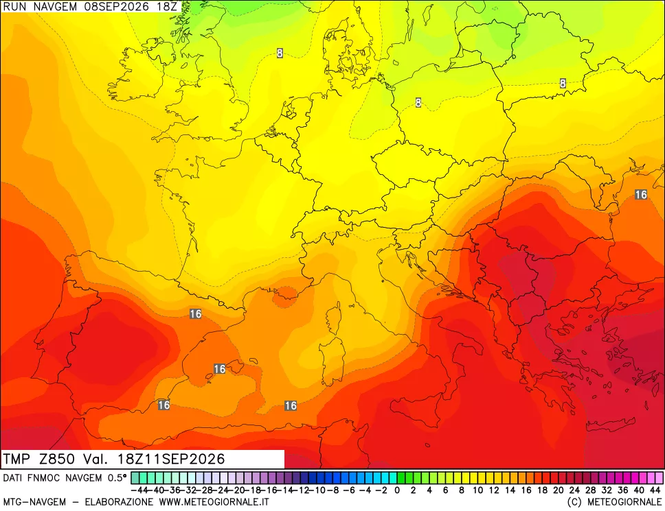 mappa Temperatura a 850 hPa
