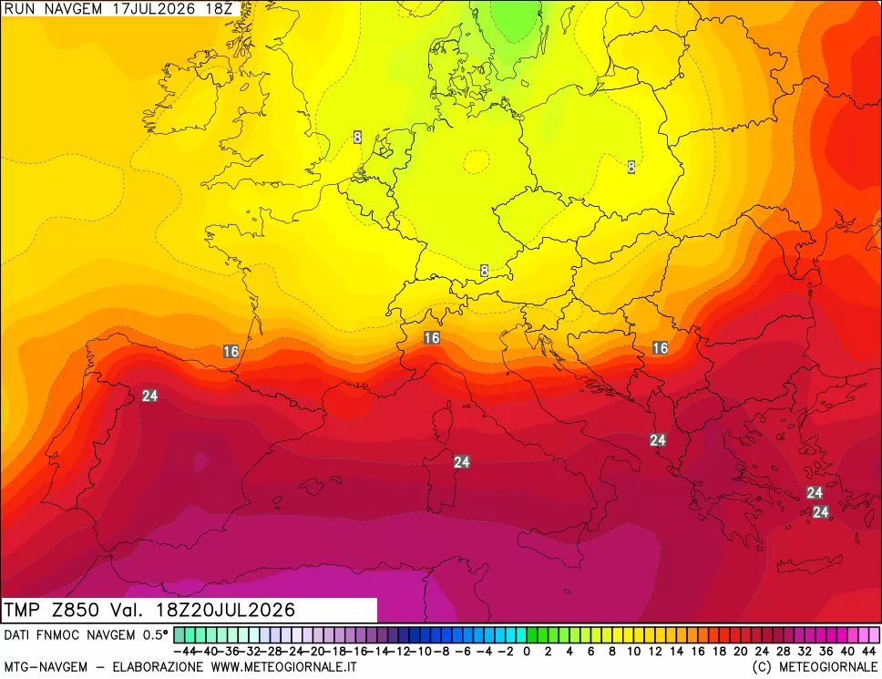 mappa Temperatura a 850 hPa