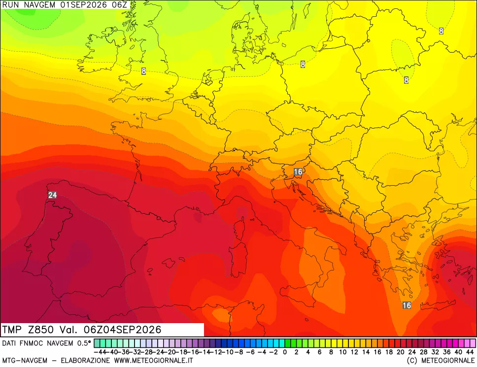 mappa Temperatura a 850 hPa