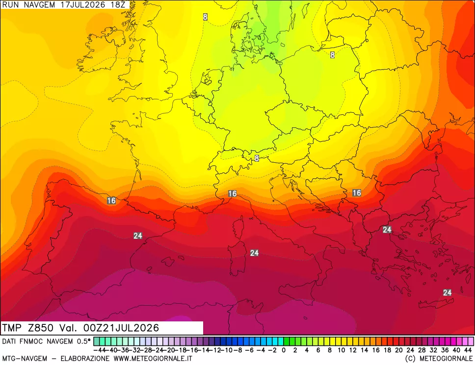 mappa Temperatura a 850 hPa