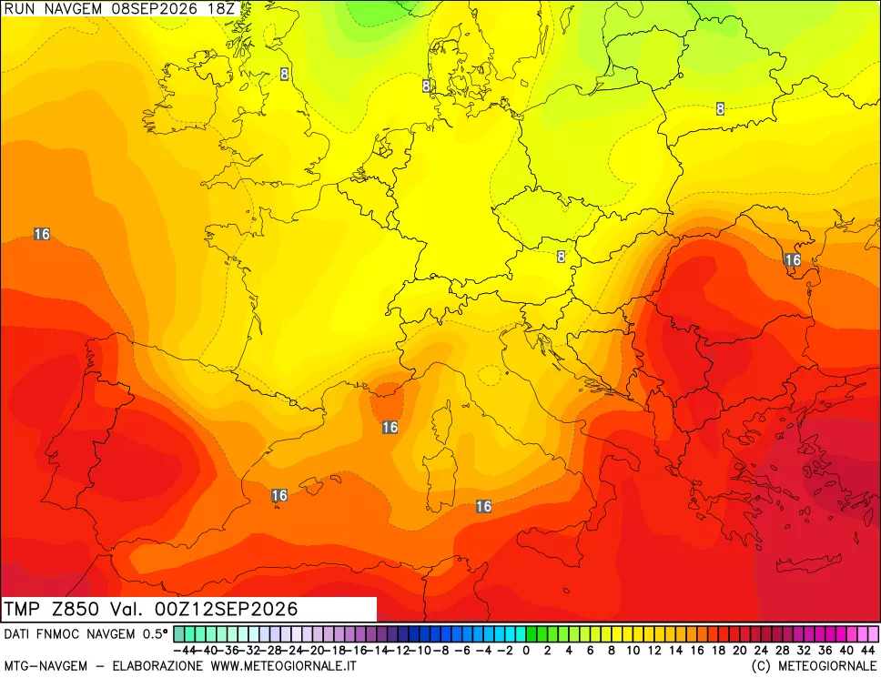 mappa Temperatura a 850 hPa