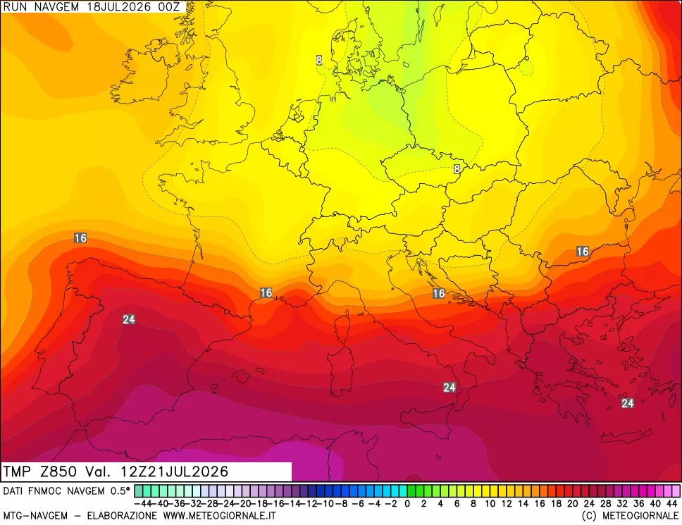 mappa Temperatura a 850 hPa