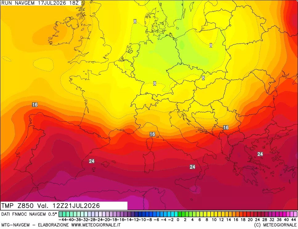 mappa Temperatura a 850 hPa