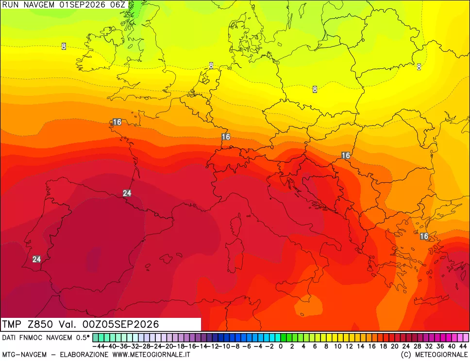 mappa Temperatura a 850 hPa