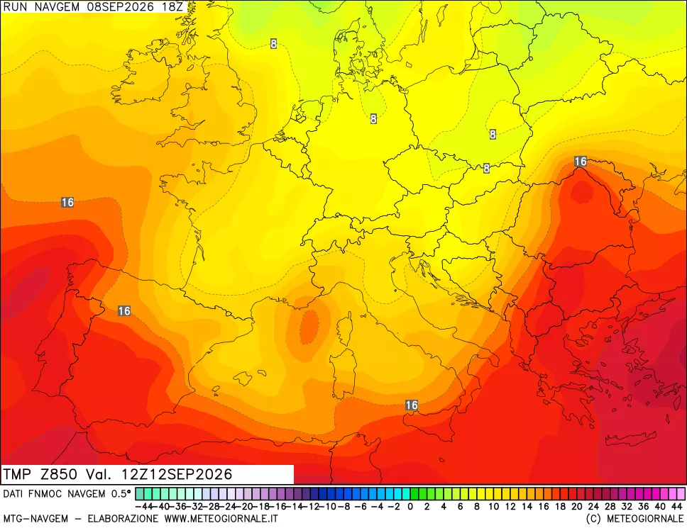 mappa Temperatura a 850 hPa