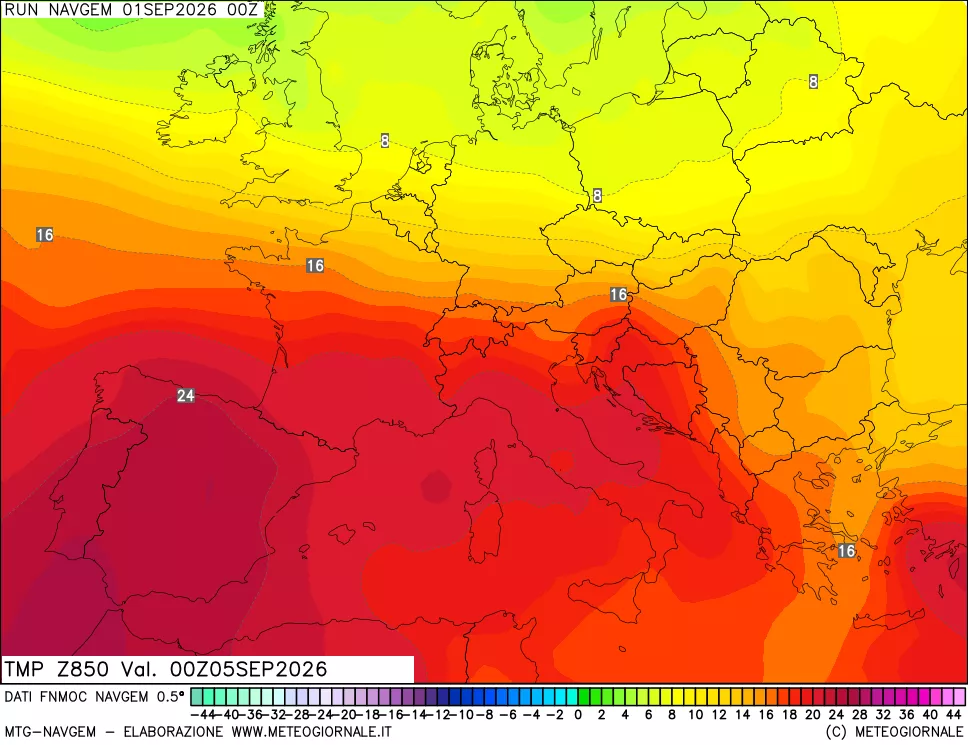 mappa Temperatura a 850 hPa