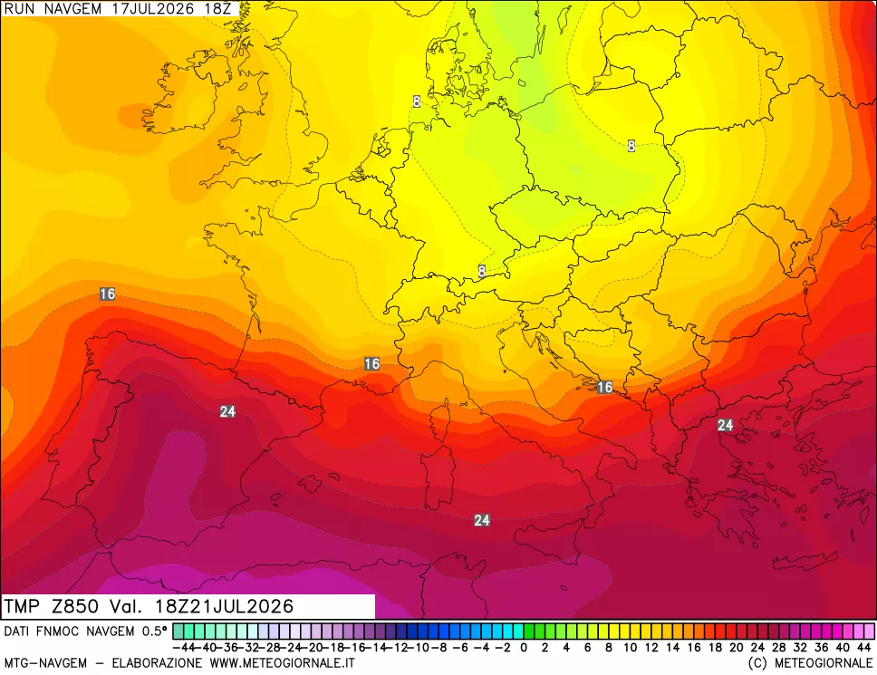 mappa Temperatura a 850 hPa