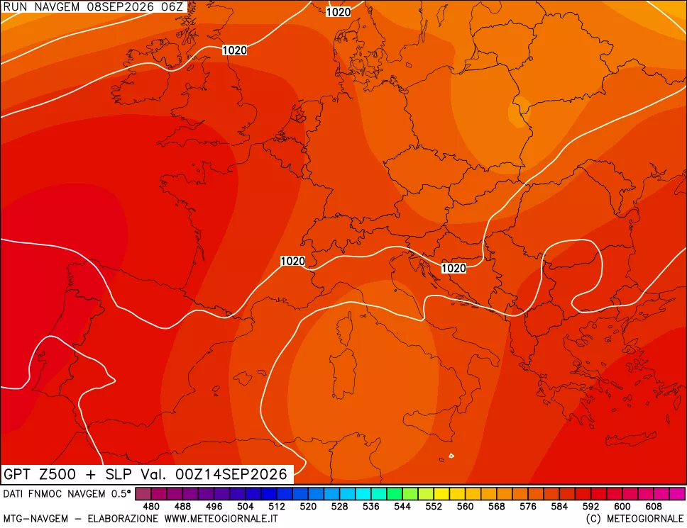mappa Geopotenziali a 500 hPa + Pressione sul livello del mare
