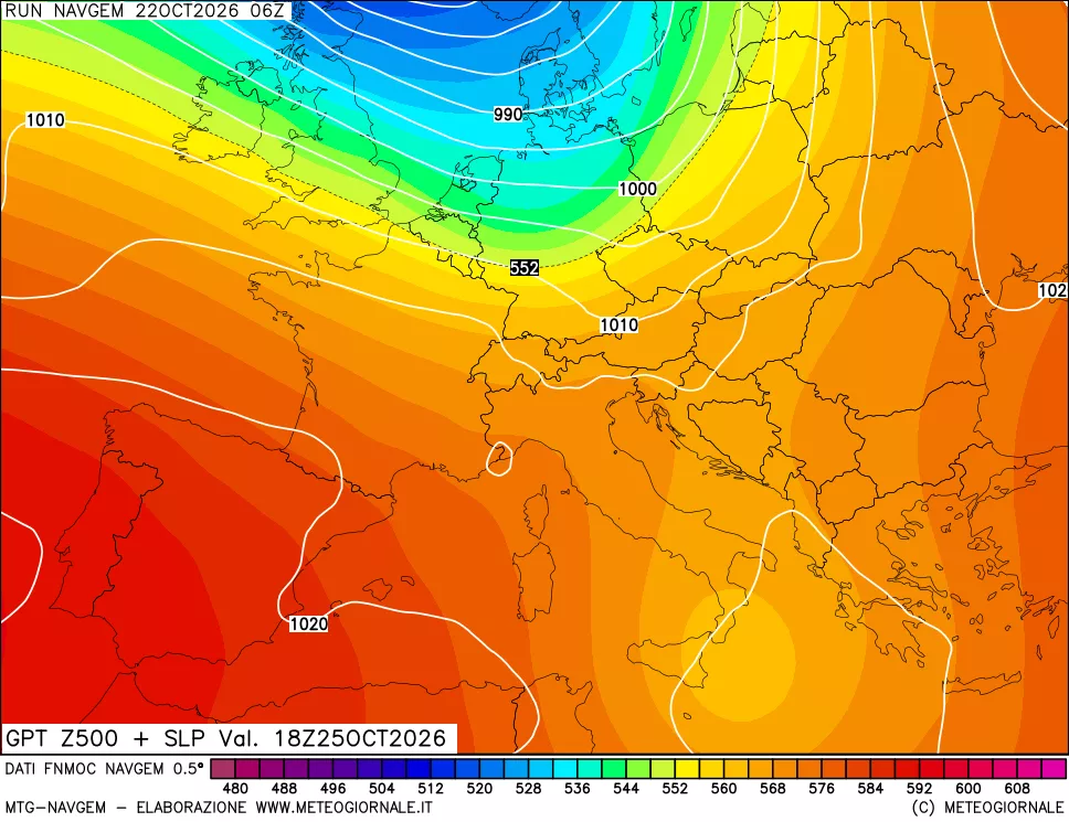 mappa Geopotenziali a 500 hPa + Pressione sul livello del mare
