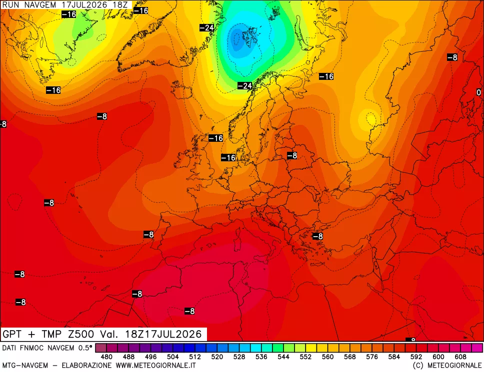 mappa Geopotenziali e Temperatura a 500 hPa