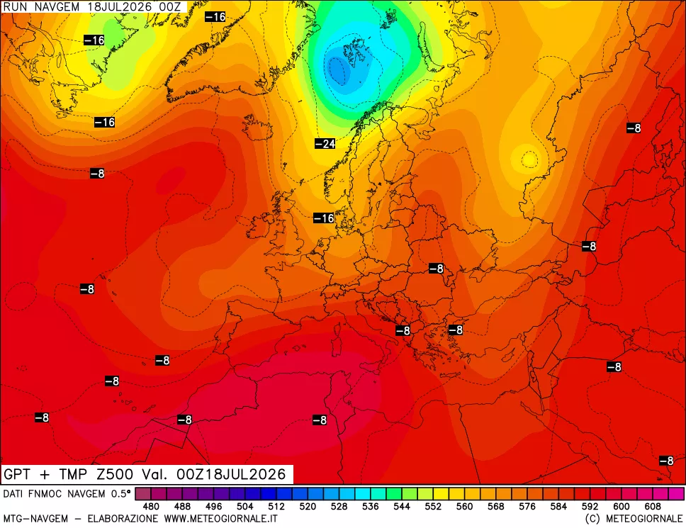 mappa Geopotenziali e Temperatura a 500 hPa