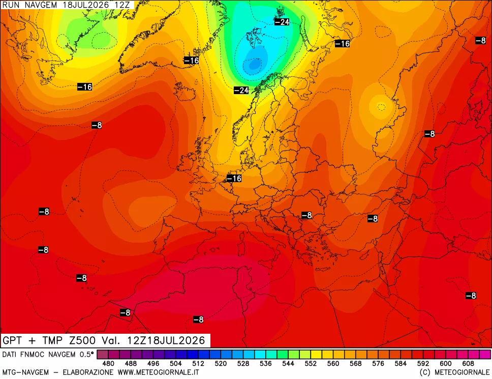 mappa Geopotenziali e Temperatura a 500 hPa